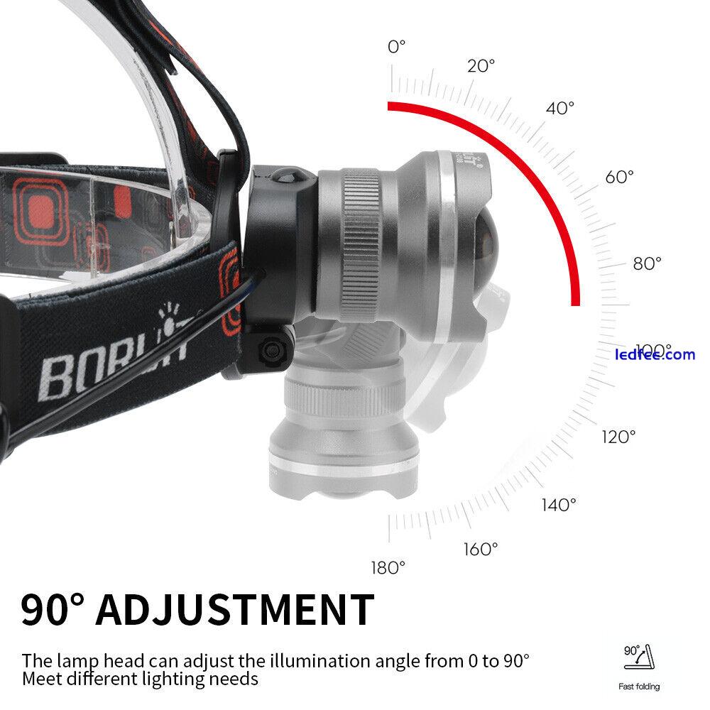 BORUiT 99000lm LED Headlamp Zoomable Headlight Head Torch Light Flashlight 5 