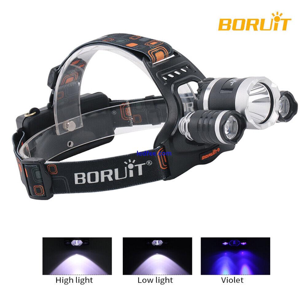 BORUiT LED Headlamp Head Torch Rechargeable UV Light Lamp Headlight Camping 0 