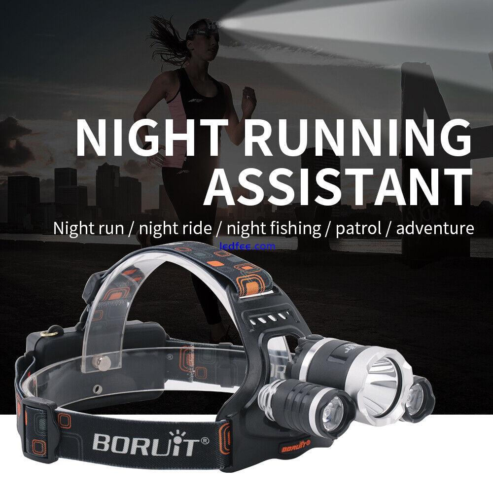 BORUiT LED Headlamp Head Torch Rechargeable UV Light Lamp Headlight Camping 3 