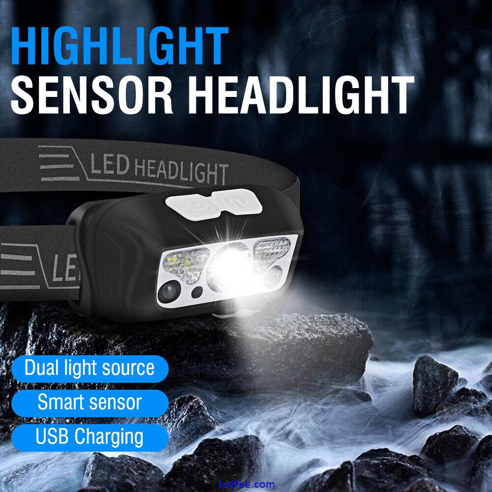 Wave Sensor LED Headlamp Head Torch USB Rechargeable Lamp Red Light Headlight 4 
