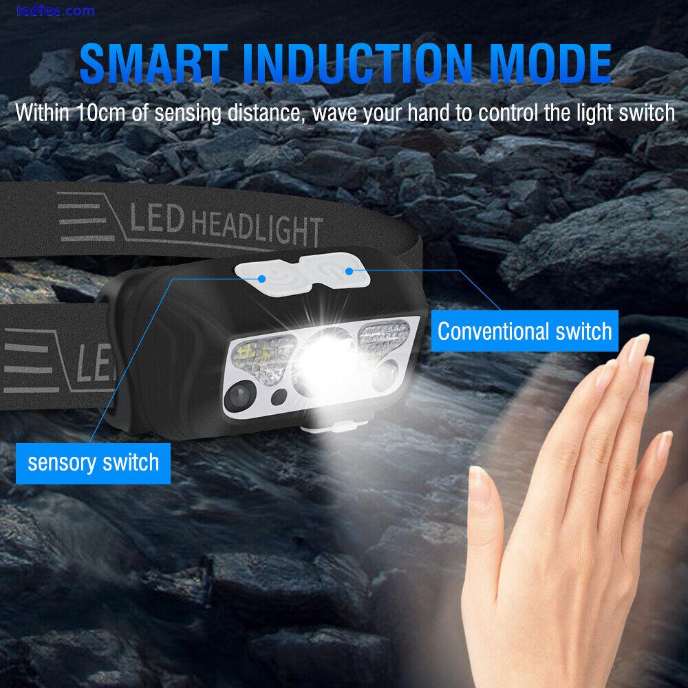 Wave Sensor LED Headlamp Head Torch USB Rechargeable Lamp Red Light Headlight 1 