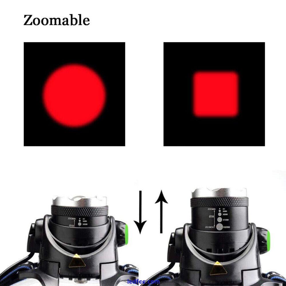 Hunting Red Light Zoomable LED Headlamp USB Rechargeable Predator head Torch UK 5 