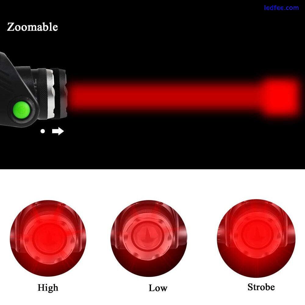 Hunting Red Light Zoomable LED Headlamp USB Rechargeable Predator head Torch UK 2 