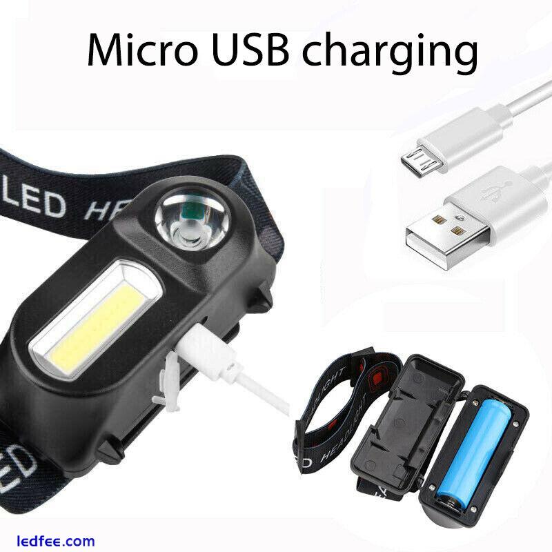 USB Rechargeable COB LED Headlamp Headlight Head Torch Lamp Flashlight 2 