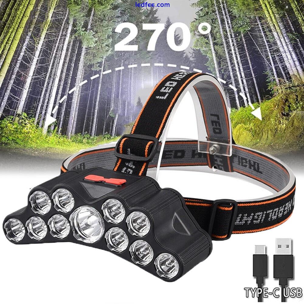 900000LM 11LED Headlamp Head Torch Fishing Camping Work Lights USB Rechargeable 5 