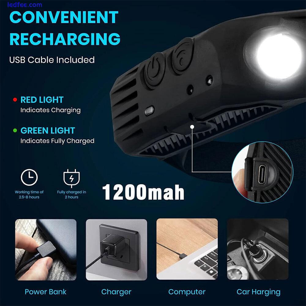 COB LED Motion Sensor Head Torch Headlight USB Rechargeable Headlamp Work Lights 3 