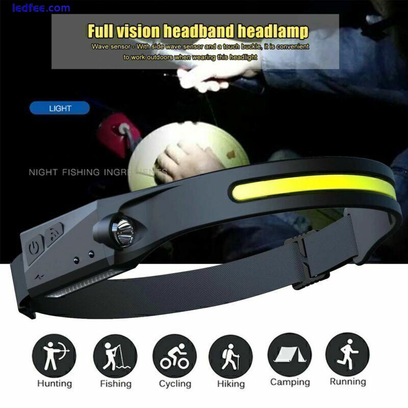 Waterproof COB Headlamp LED Motion Sensor Head Torch Headlight USB Rechargeable 5 