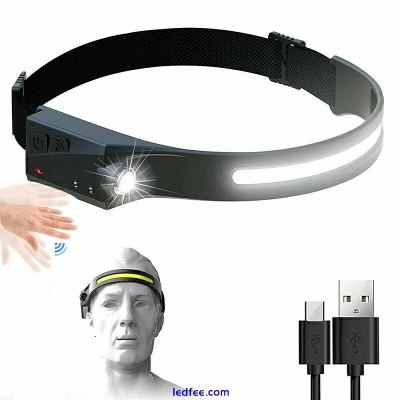 Waterproof COB Headlamp LED Motion Sensor Head Torch Headlight USB Rechargeable 1 