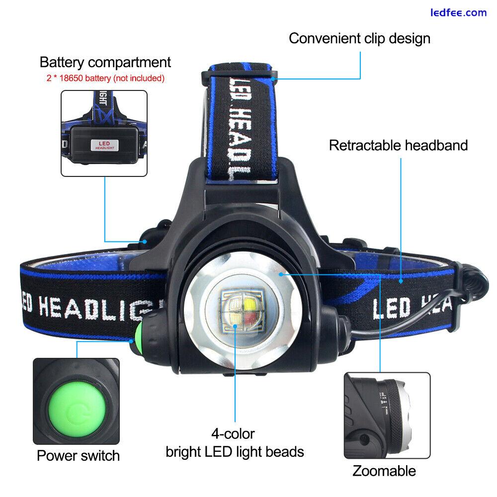 4 IN 1 Red Green Blue Light Zoom Headlamp LED Hunting Headlight Head Torch Lamp 1 