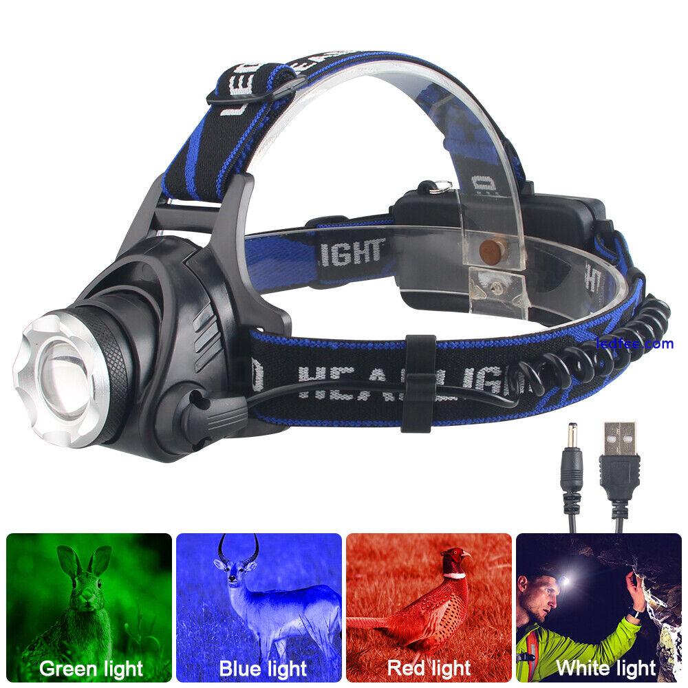 4 IN 1 Red Green Blue Light Zoom Headlamp LED Hunting Headlight Head Torch Lamp 2 