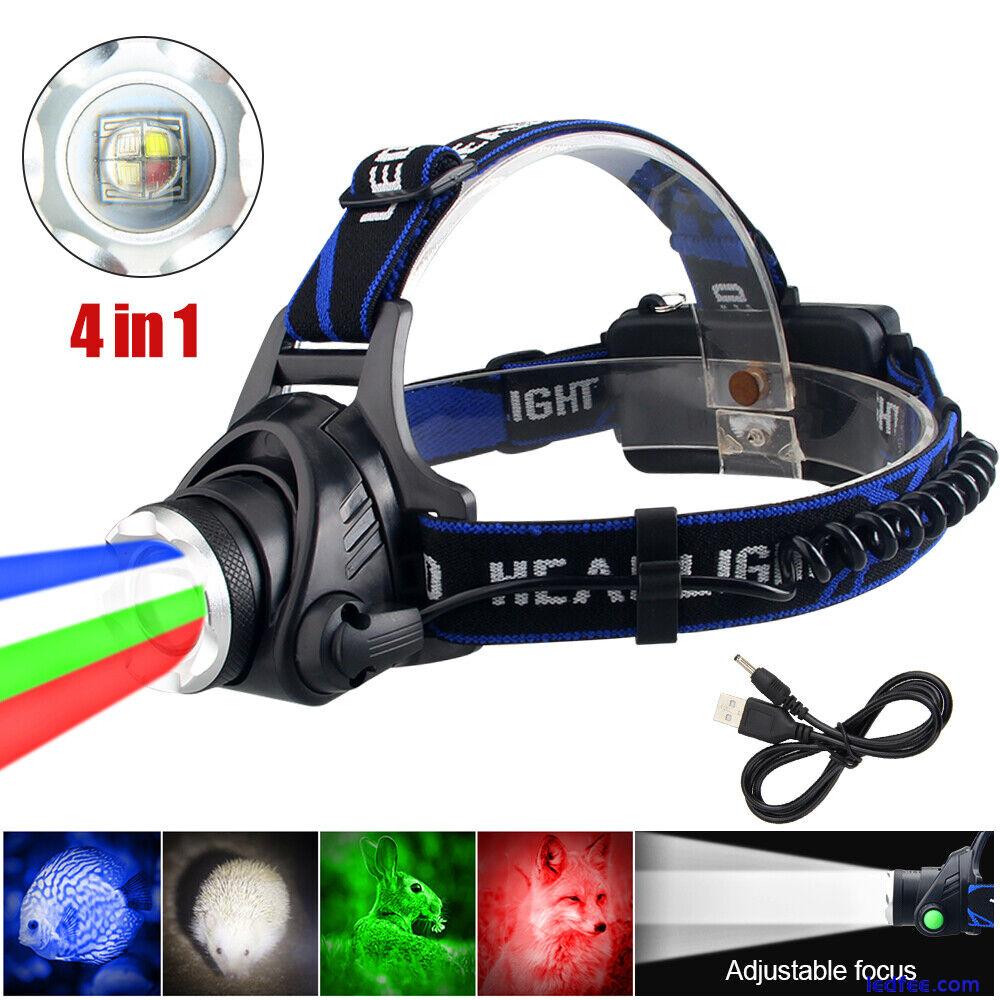 4 IN 1 Red Green Blue Light Zoom Headlamp LED Hunting Headlight Head Torch Lamp 0 