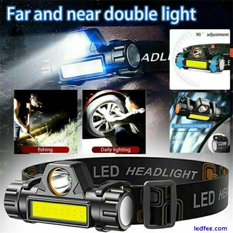 2Pack Waterproof LED Headlamp Super Bright Head Torch Rechargeable COB Headlight 0 