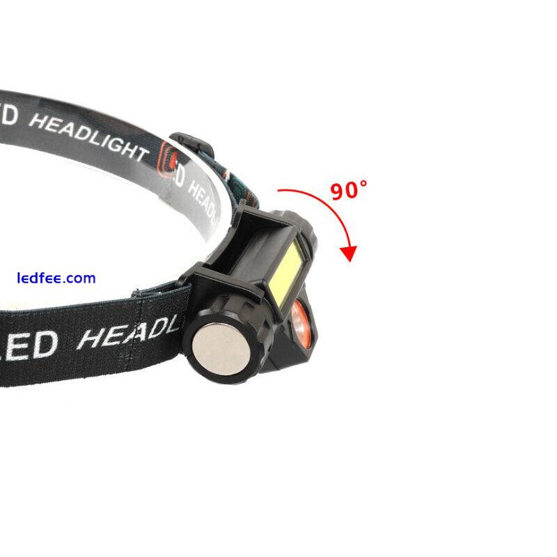 COB XPE USB Rechargeable LED Headlamp Mini Headlight head light Torch Flashlight 3 