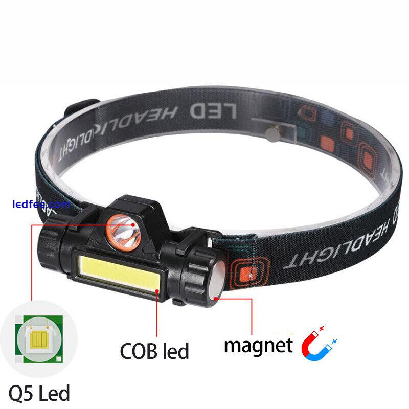 COB XPE USB Rechargeable LED Headlamp Mini Headlight head light Torch Flashlight 2 