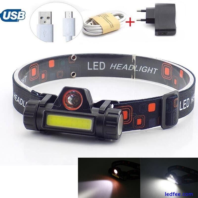 COB XPE USB Rechargeable LED Headlamp Mini Headlight head light Torch Flashlight 0 