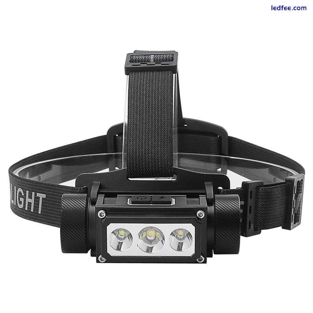 3 LED Head Torch Headlamp 6 Modes USB Rechargeable Headlight Lamp Light Camping 0 