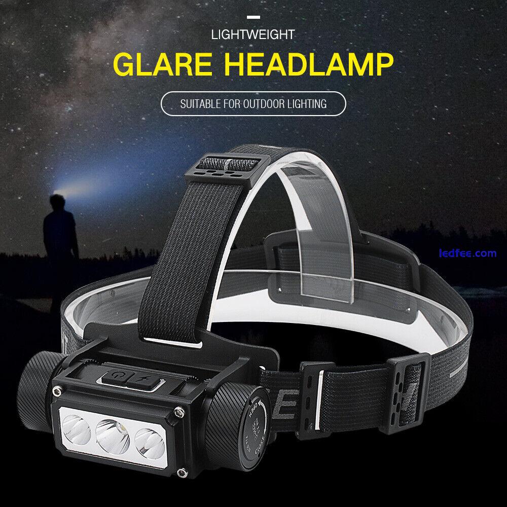 3 LED Head Torch Headlamp 6 Modes USB Rechargeable Headlight Lamp Light Camping 1 