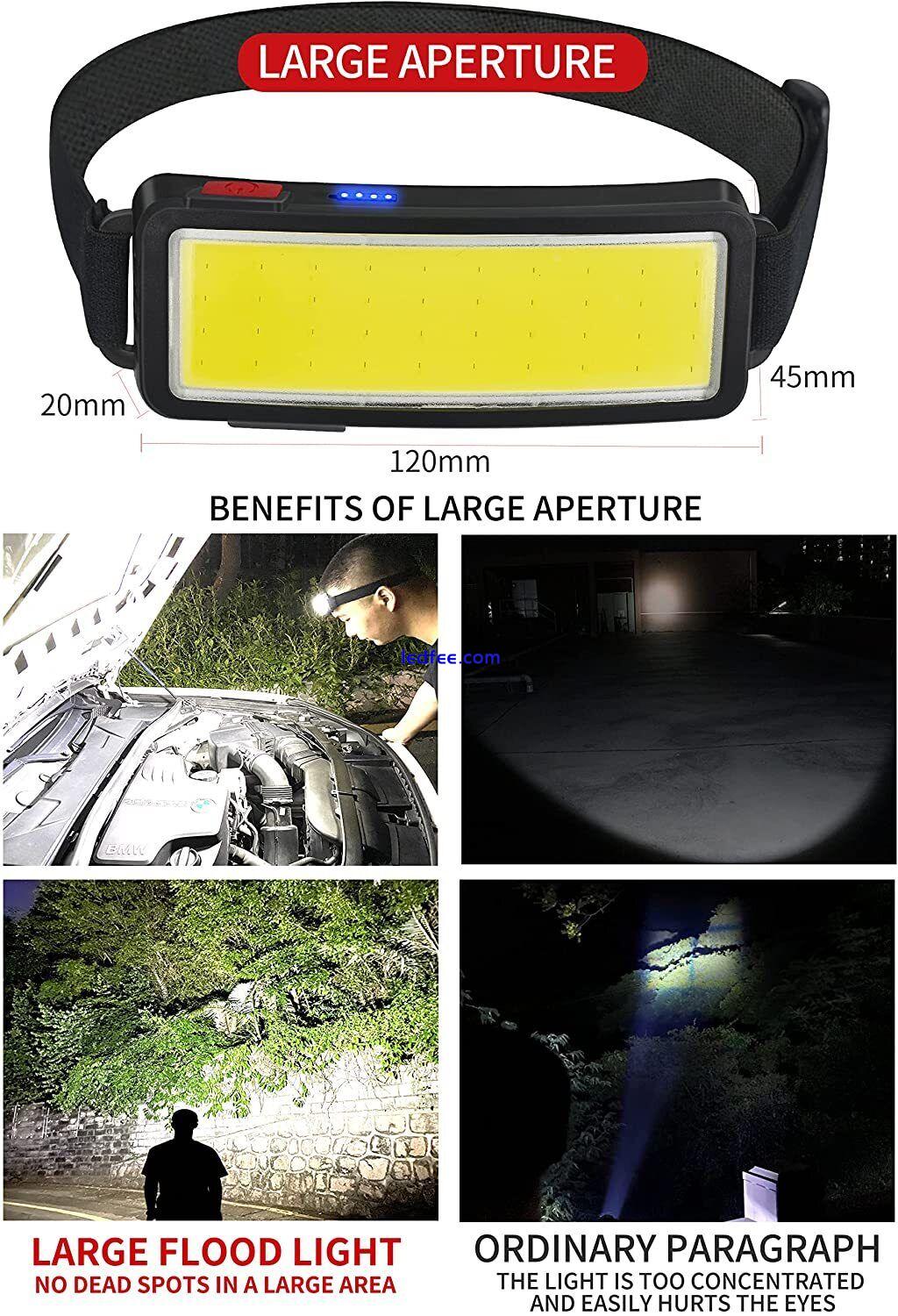 Headlamp COB LED USB Rechargeable Headlight Torch Work Light Bar Head Band Lamp 2 