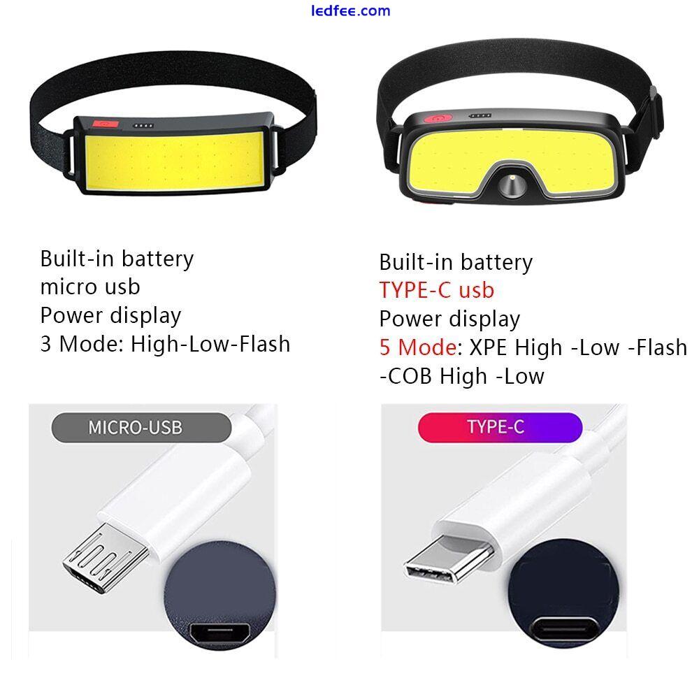 Headlamp COB LED USB Rechargeable Headlight Torch Work Light Bar Head Band Lamp 4 