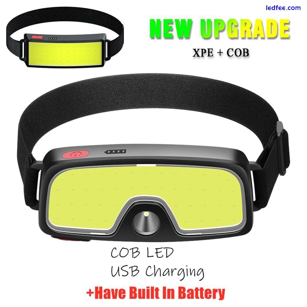 Headlamp COB LED USB Rechargeable Headlight Torch Work Light Bar Head Band Lamp 3 