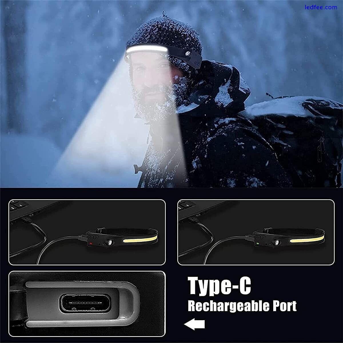 Super Bright Waterproof LED Head Torch Headlight USB Rechargeable Headlamp COB 4 