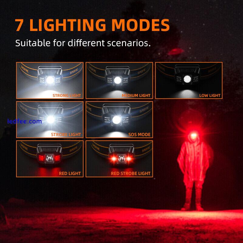 SUPERFIRE Protable LED Headlamp USB C Rechargeable Powerful Headlight Fishing 3 