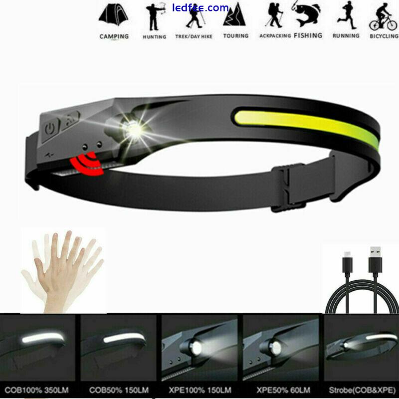 COB+LED Headlamp Headlight Torch Work Light Bar Band Head Lamp USB Rechargeable 5 