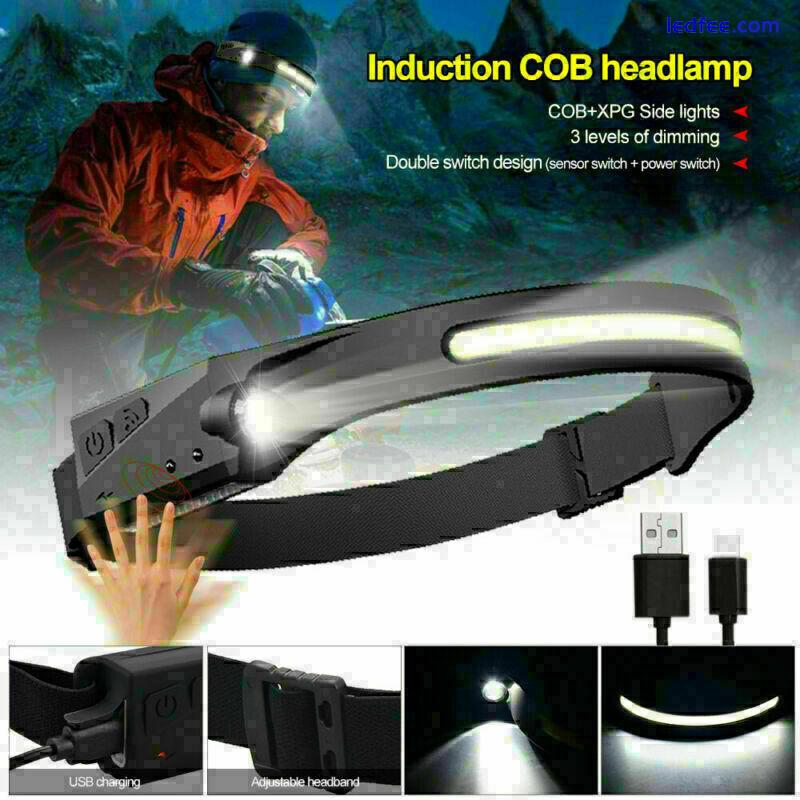 COB+LED Headlamp Headlight Torch Work Light Bar Band Head Lamp USB Rechargeable 0 