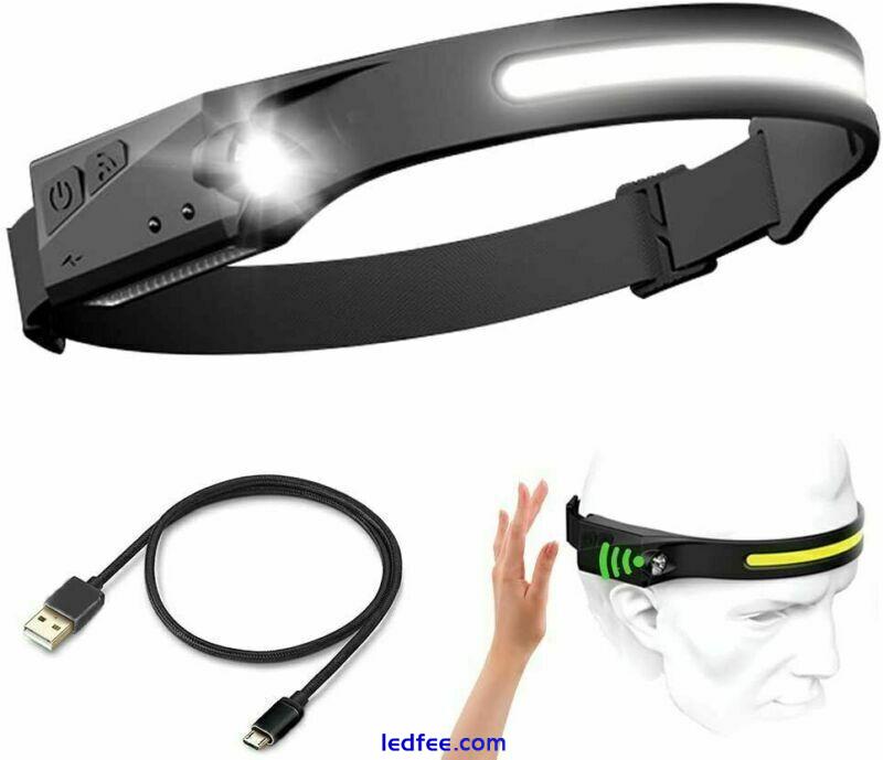 COB+LED Headlamp Headlight Torch Work Light Bar Band Head Lamp USB Rechargeable 4 