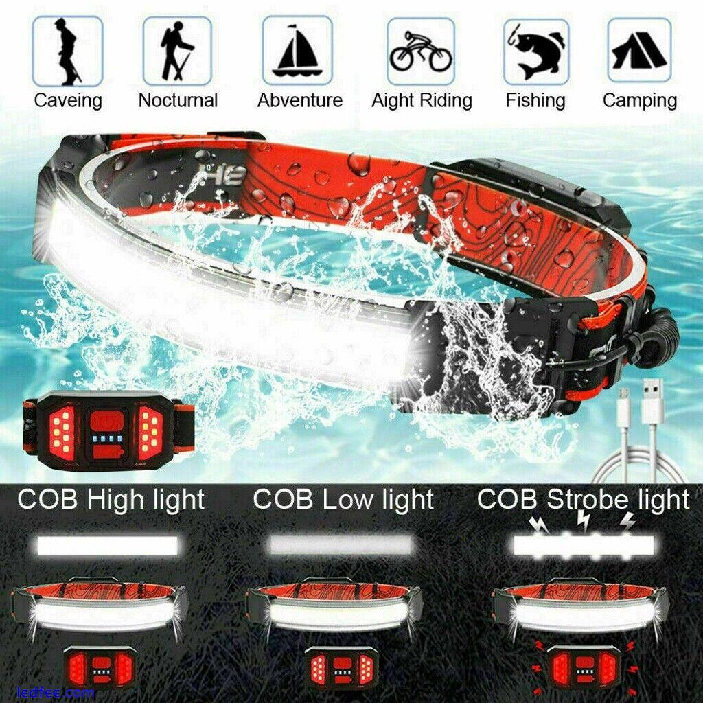 COB LED Headlamp Headlight Torch Flashlight Work Light Bar Head Band Lamp UK 0 