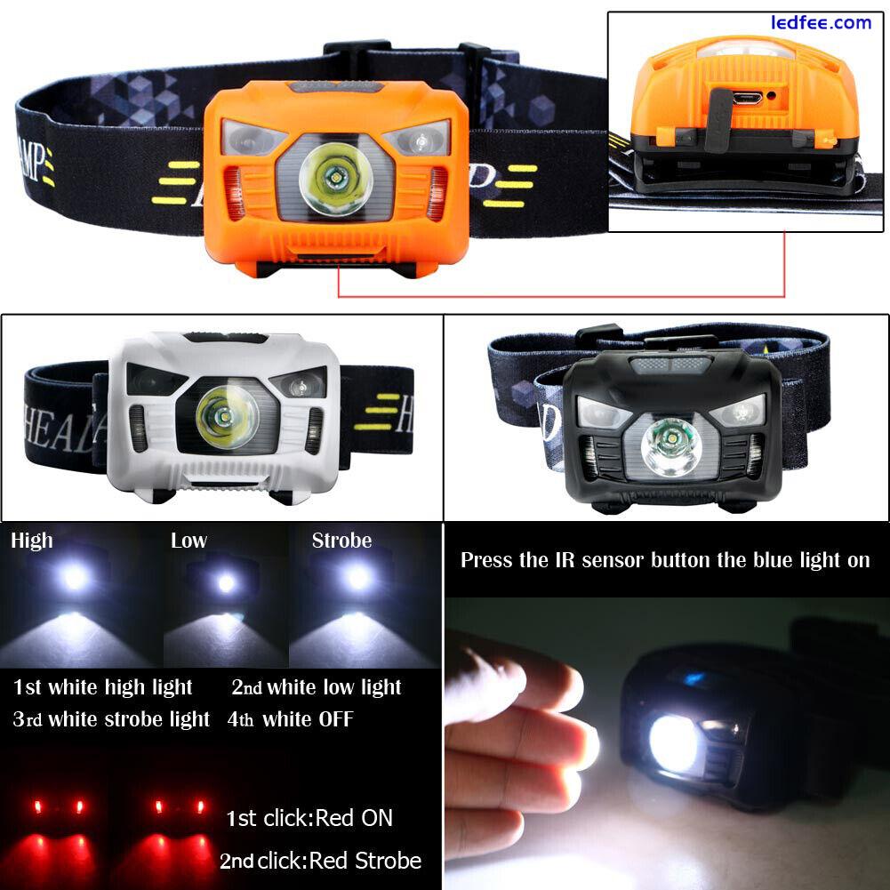 3000Lumen LED IR Sensor Headlamp USB Rechargeable Camping Headlight Head Torch 0 