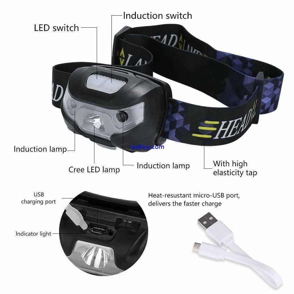 Super Bright Waterproof Head Torch Headlight LED CREE USB Rechargeable Headlamp 2 