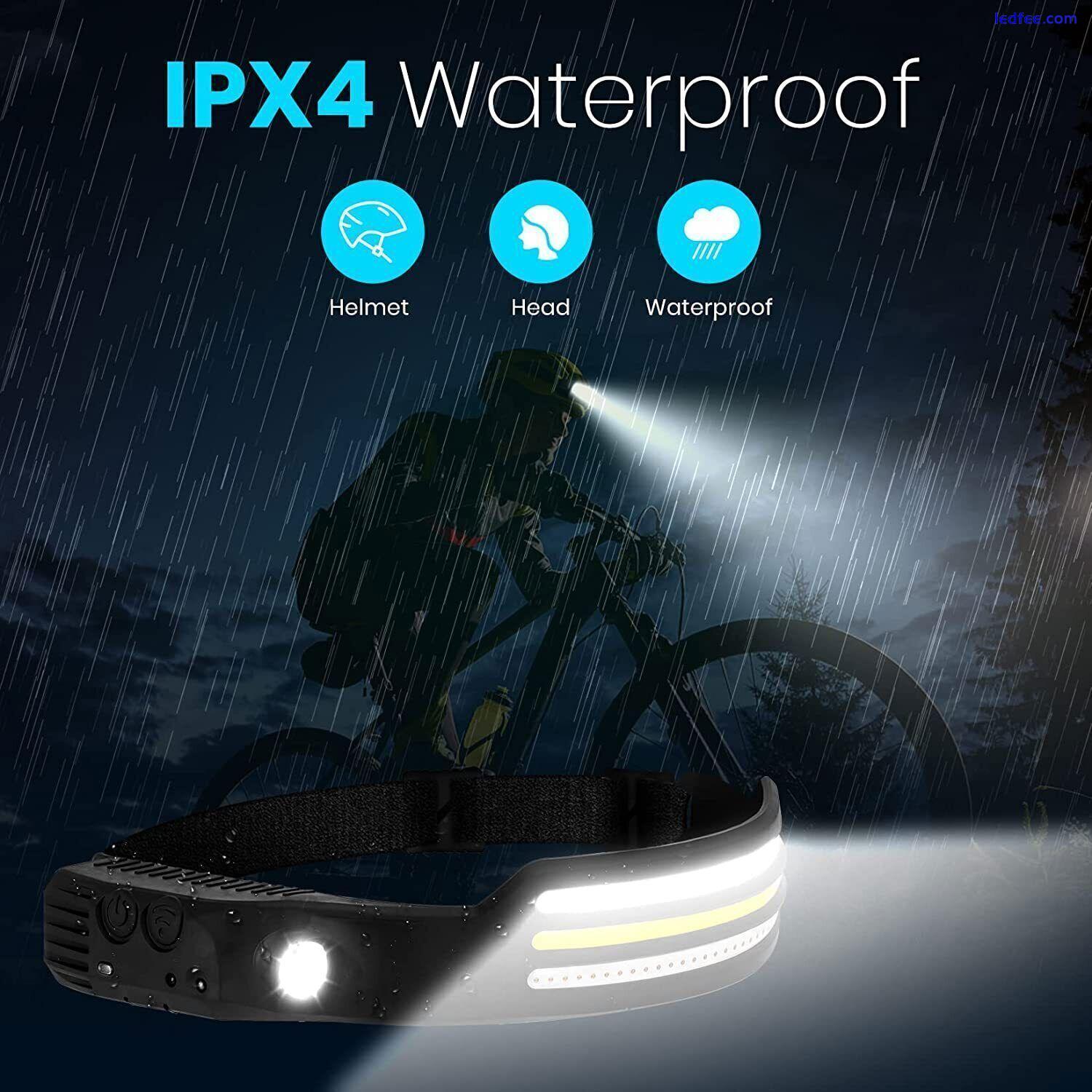Waterproof Headlamp COB LED Motion Sensor Head Torch Headlight Night Buddy USB 2 
