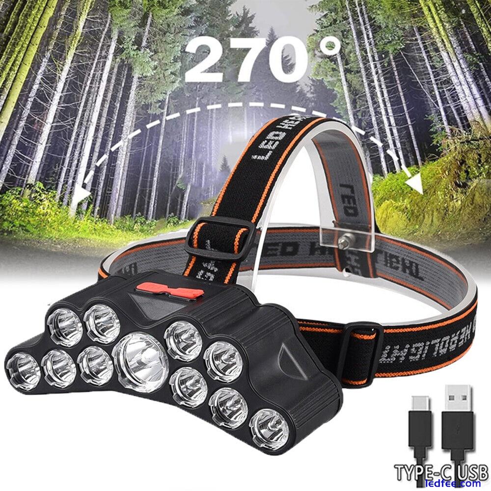 1/2PCS LED Headlamp Head Torch Band Headlights Camping Super Bright Rechargeable 5 
