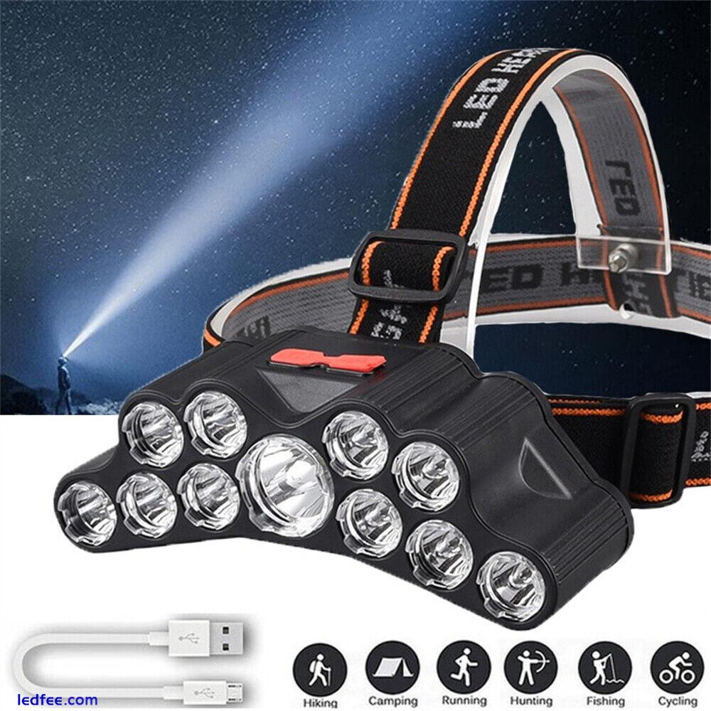 1/2PCS LED Headlamp Head Torch Band Headlights Camping Super Bright Rechargeable 1 