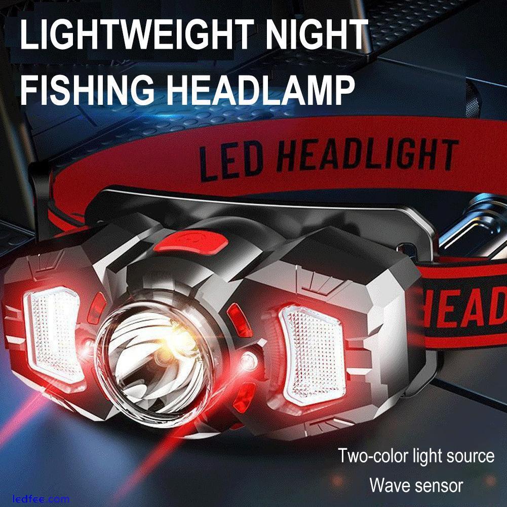 LED Motion Sensor Headlight USB Rechargeable HeadlampHead Torch Lamp 0 