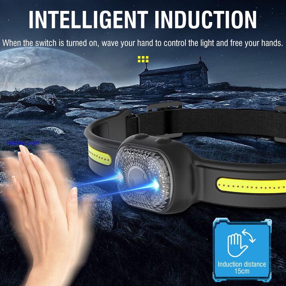 BORUiT Smart Sensor LED Head Lamp Headlamp Head Torch Light Rechargeable Camping 3 