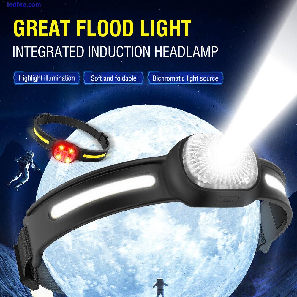 BORUiT Smart Sensor LED Head Lamp Headlamp Head Torch Light Rechargeable Camping 1 