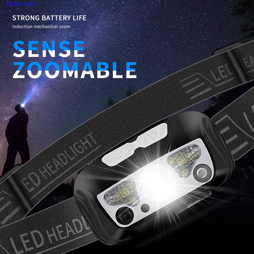 Smart Sensor LED Headlamp Rechargeable Head Torch Headlight Bar Head Band Light 3 