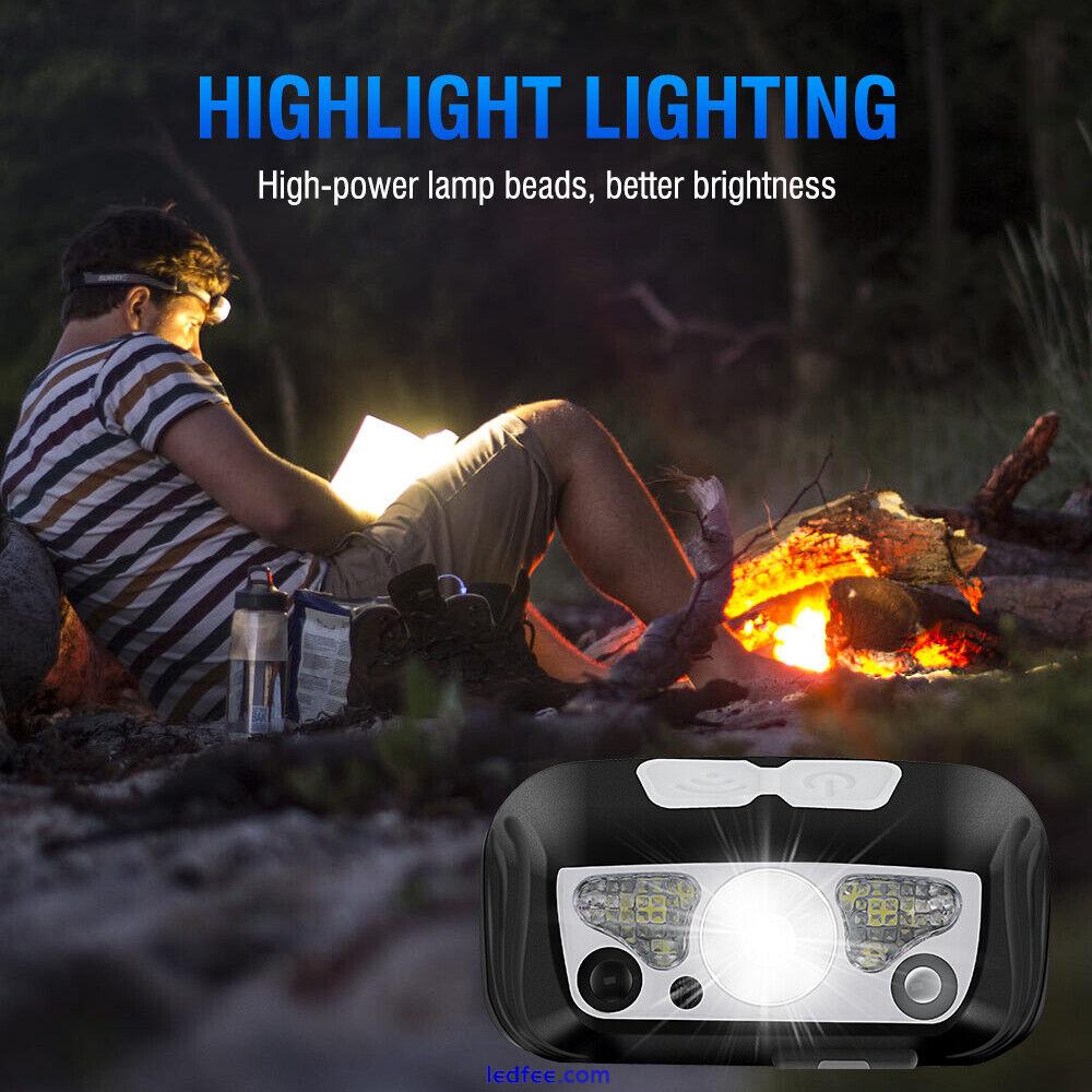 Smart Sensor LED Headlamp Rechargeable Head Torch Headlight Bar Head Band Light 5 