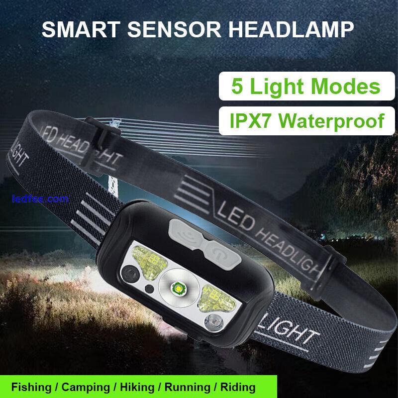 Smart Sensor LED Headlamp Rechargeable Head Torch Headlight Bar Head Band Light 0 