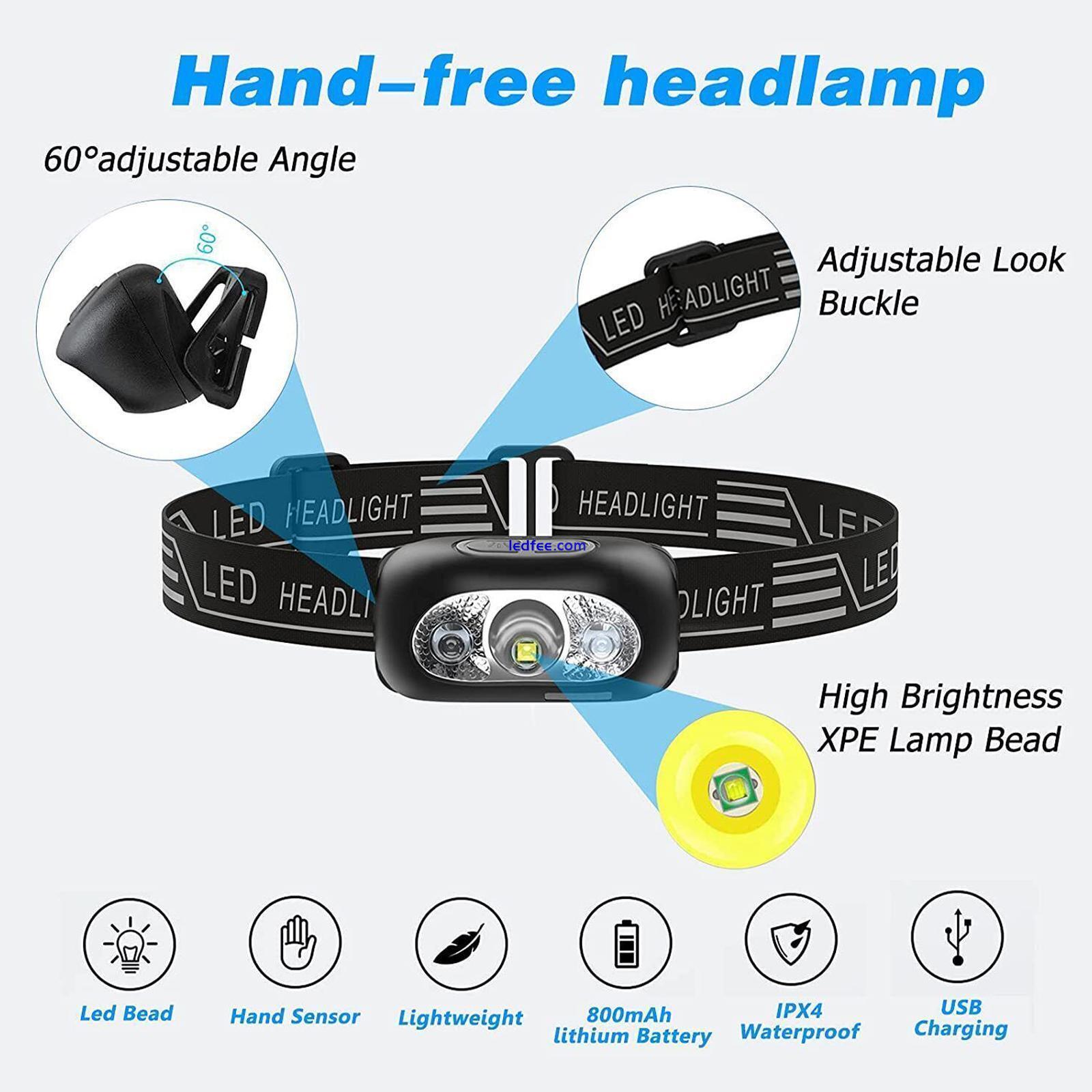 LED Waterproof Headlight Super Bright Head Torch USB Headlamp Camping Fishing *1 4 