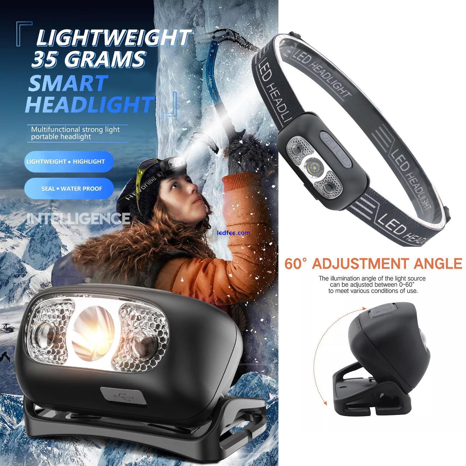 LED Waterproof Headlight Super Bright Head Torch USB Headlamp Camping Fishing *1 2 