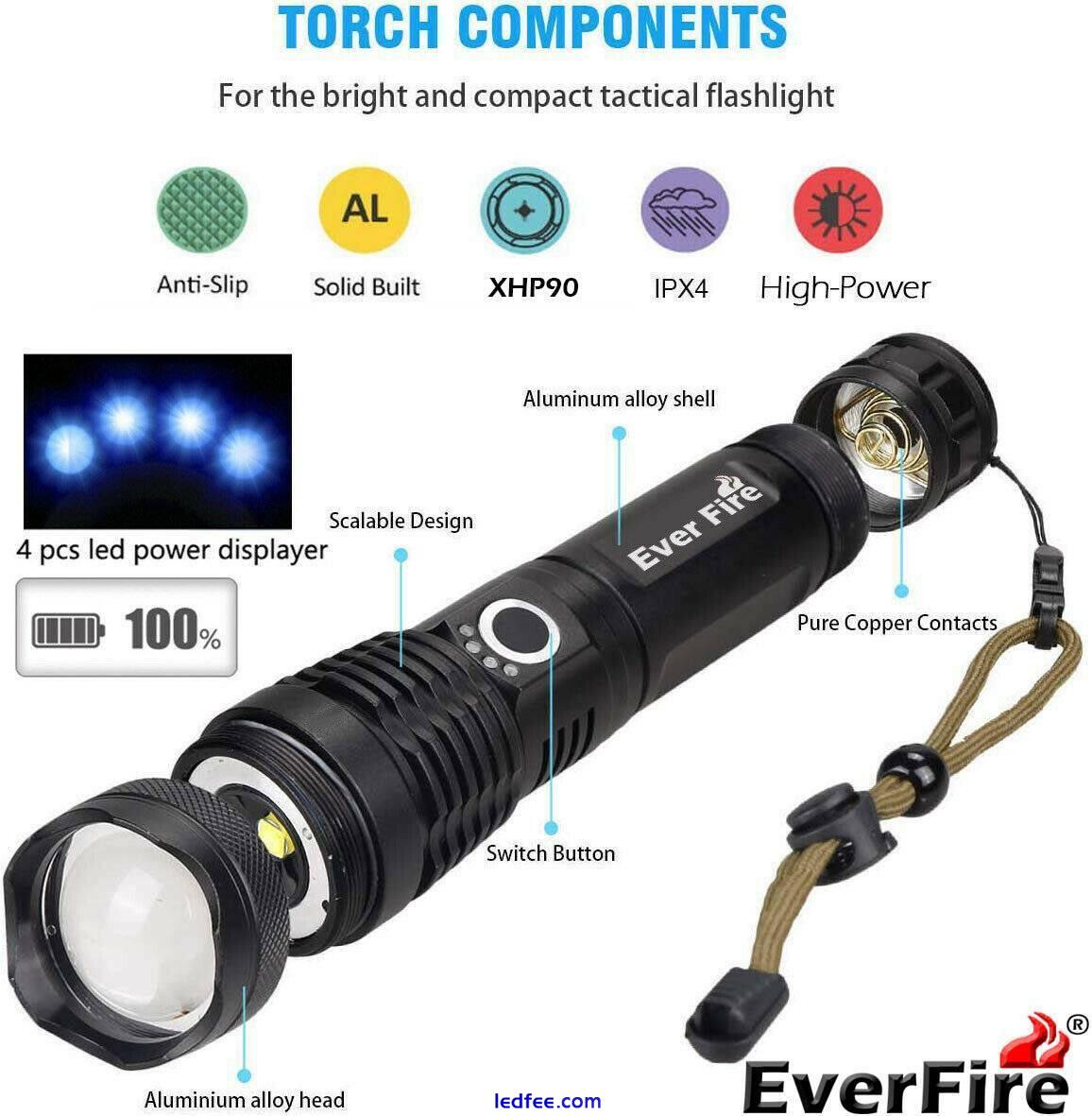 990000Lumens XHP90 Zoom Flashlight LED Rechargeable Torch Headlamp Work Light 3 