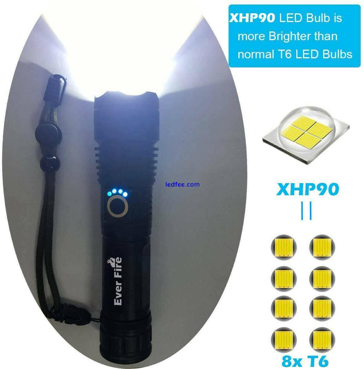 990000Lumens XHP90 Zoom Flashlight LED Rechargeable Torch Headlamp Work Light 2 