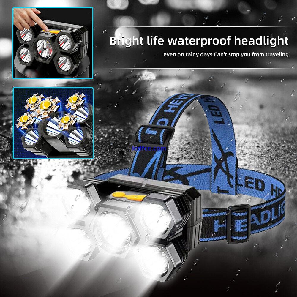 Waterproof LED Headlamp Super Bright Head Touch USB Rechargeable Fishing Lamp 3 