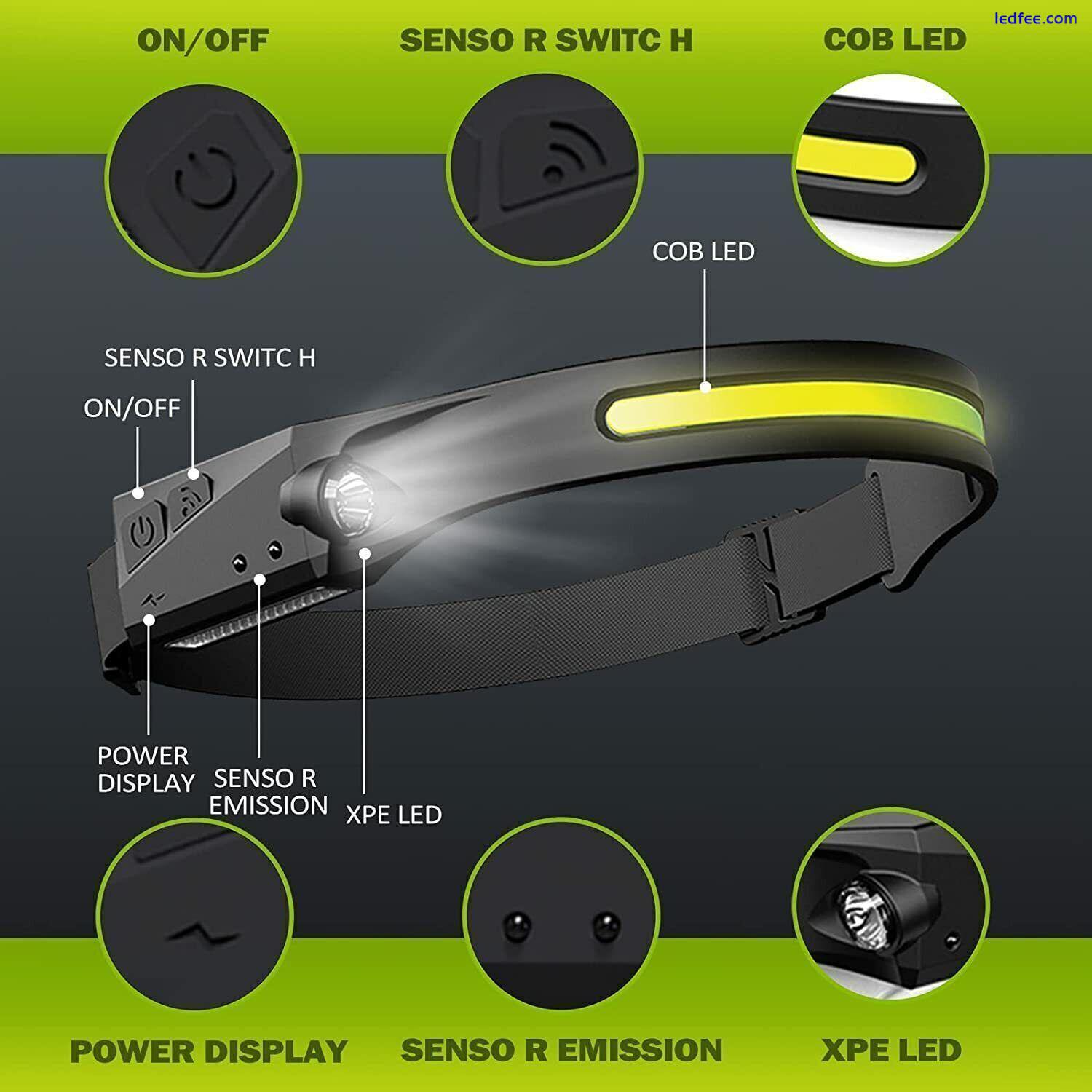 2x Waterproof COB Headlamp Night Buddy LED Motion Sensor Head Torch Headlights 5 