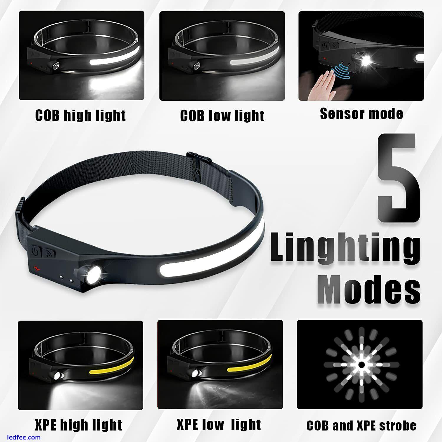 2x Waterproof COB Headlamp Night Buddy LED Motion Sensor Head Torch Headlights 3 