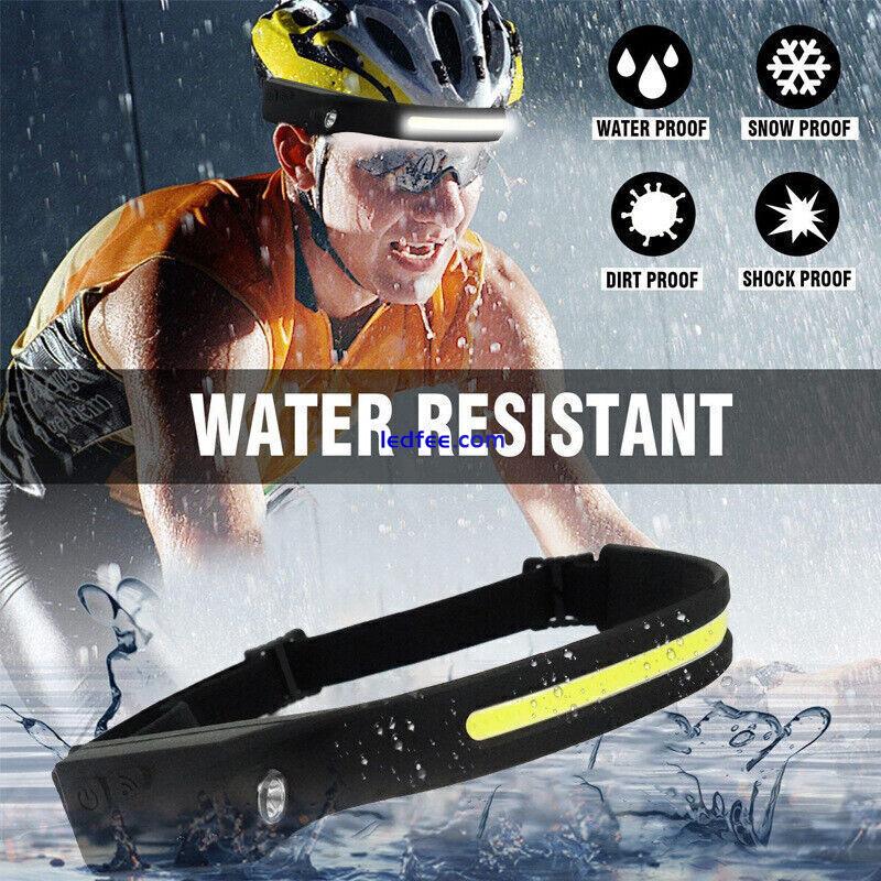 COB LED Headlamp USB Rechargeable Sensor Headlight Torch Work Head Band Bar Lamp 5 