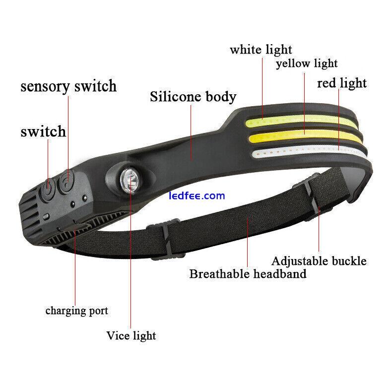 1-4 X LED COB Stirnlampe Sensor Scheinwerfer Kopflampe USB Camping Wasserdicht 3 